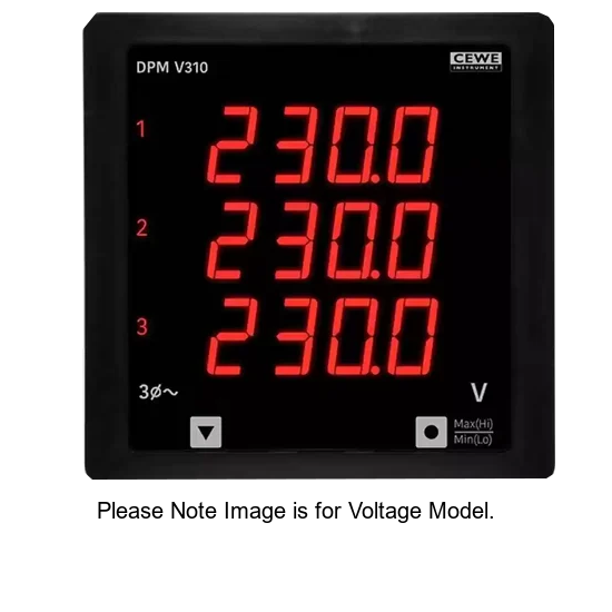 DPM96I310-2, 96mm x 96mm RED LED Digital AC Ammeter, 3 Phase 0-6 Amp CT Inputs, 0.5% Accuracy, 40 to 300VAC/DC Supply, IP54 (Optional IP65) DPM96I310-2, 96mm x 96mm RED LED Digital AC Ammeter, 3 Phase 0-6 Amp CT Inputs, 0.5% Accuracy, 40 to 300VAC/DC Supply, IP54 (Optional IP65)